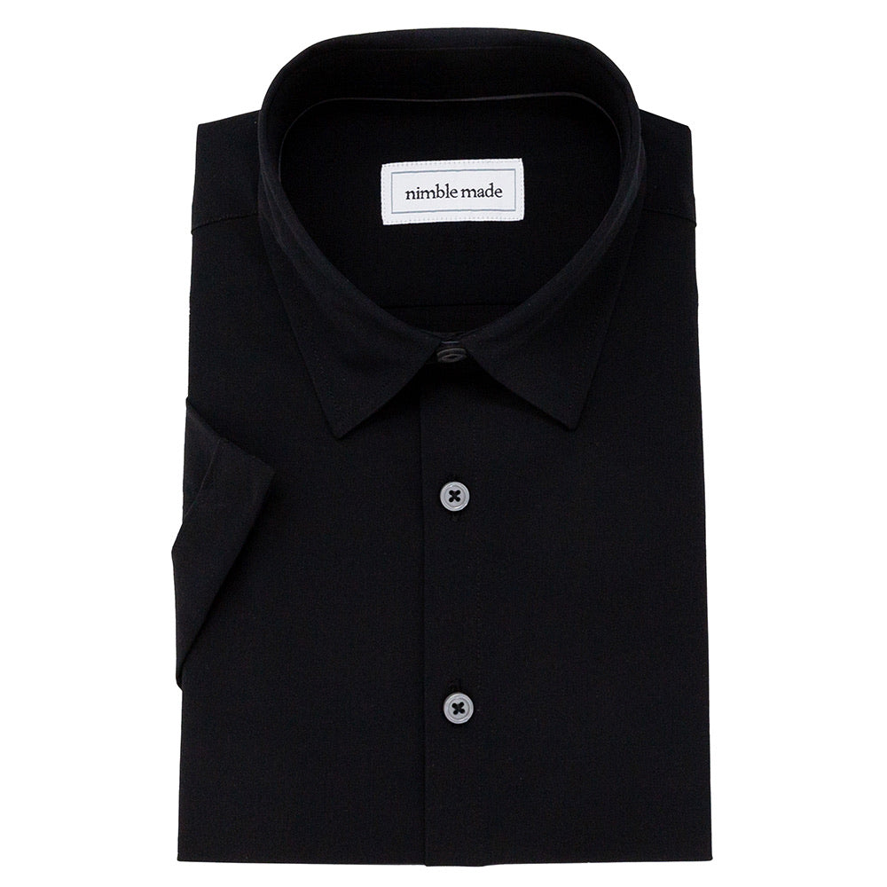 Black Button Up Short Sleeve Shirt | Slim Fit Collared for Men