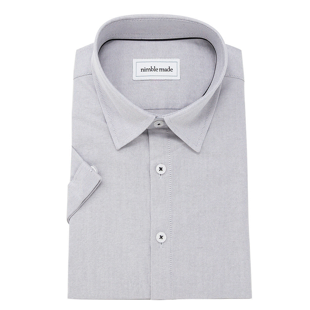 Light Grey Oxford Collared Short Sleeve Shirt | Men's Slim Fit