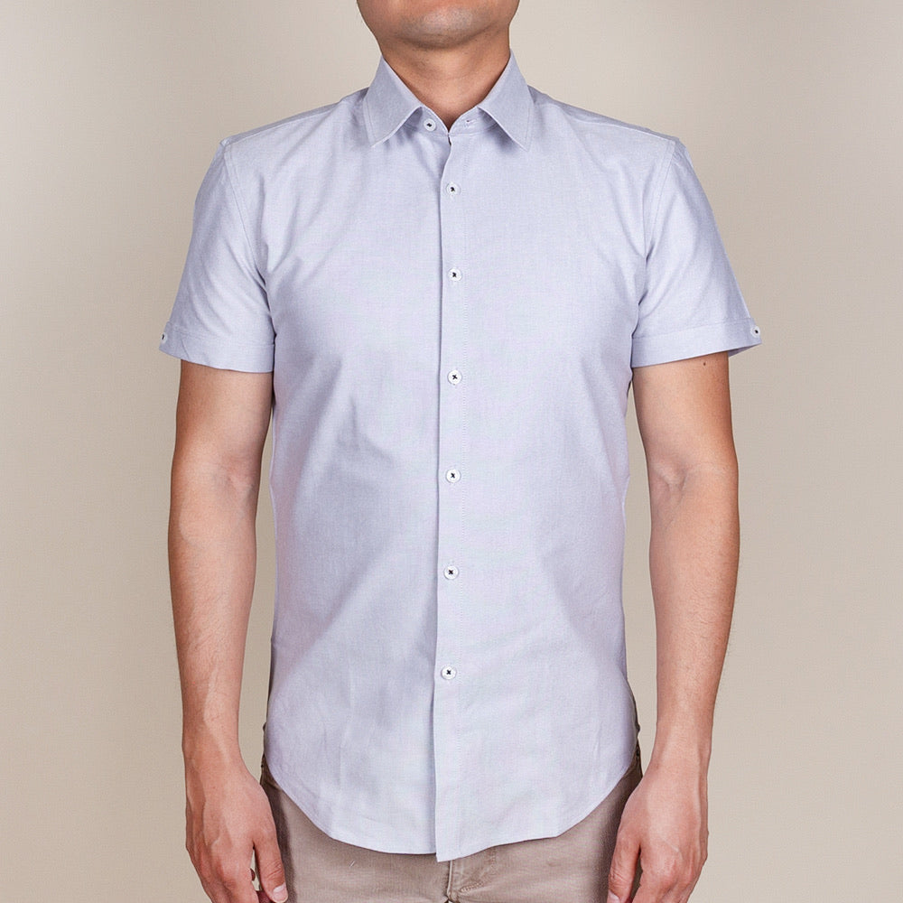 Light Grey Oxford Collared Short Sleeve Shirt | Men's Slim Fit