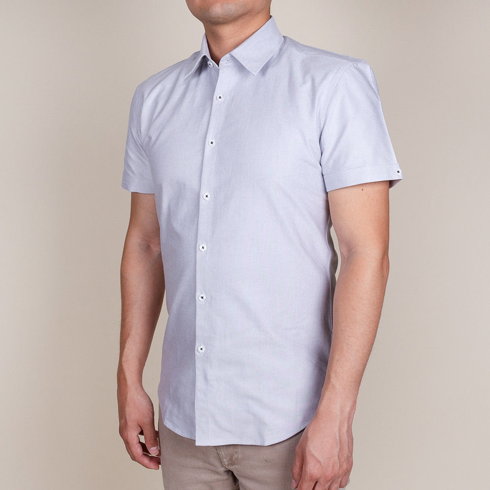 Light Grey Oxford Collared Short Sleeve Shirt | Men's Slim Fit