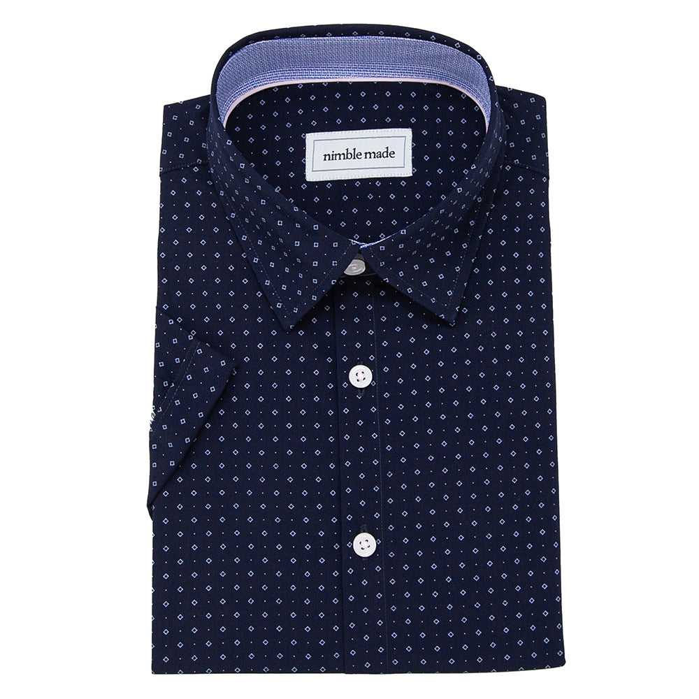 navy blue collared button up shirt short sleeve