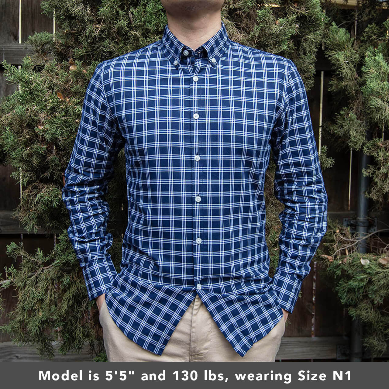 blue and white button down collar cotton flannel shirt for men