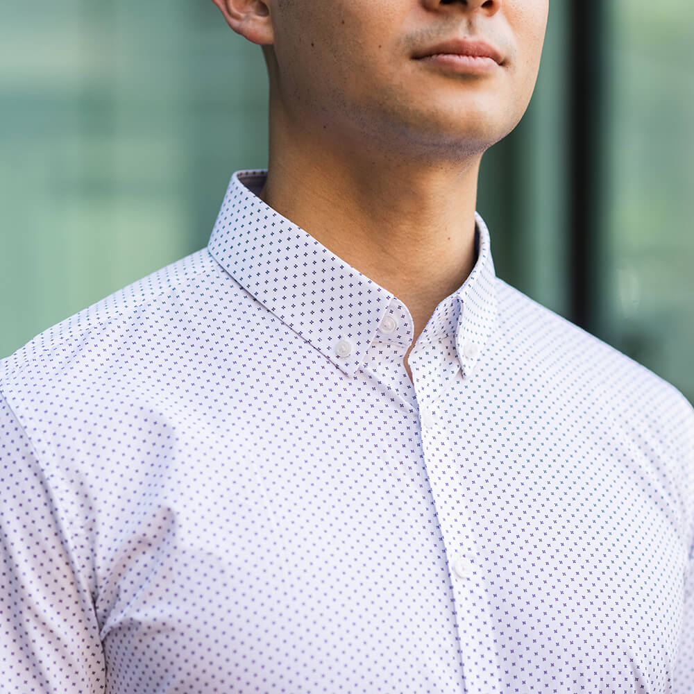 white-button-down-slim-fit-dress-shirt | Slim Fit White Dress Shirt with Pattern | Shop Collared Button Down