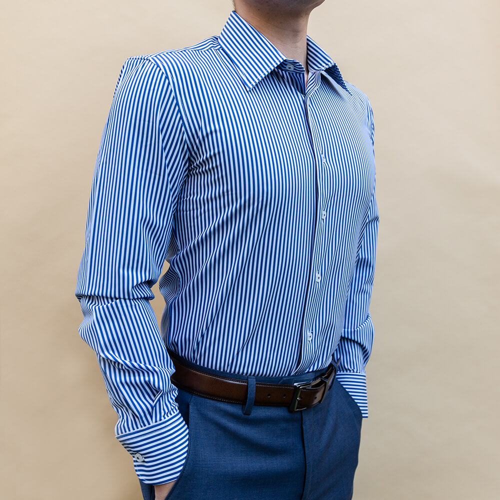 Blue & White Striped Non-Iron Dress Shirt | The Pearl River - Nimble Made