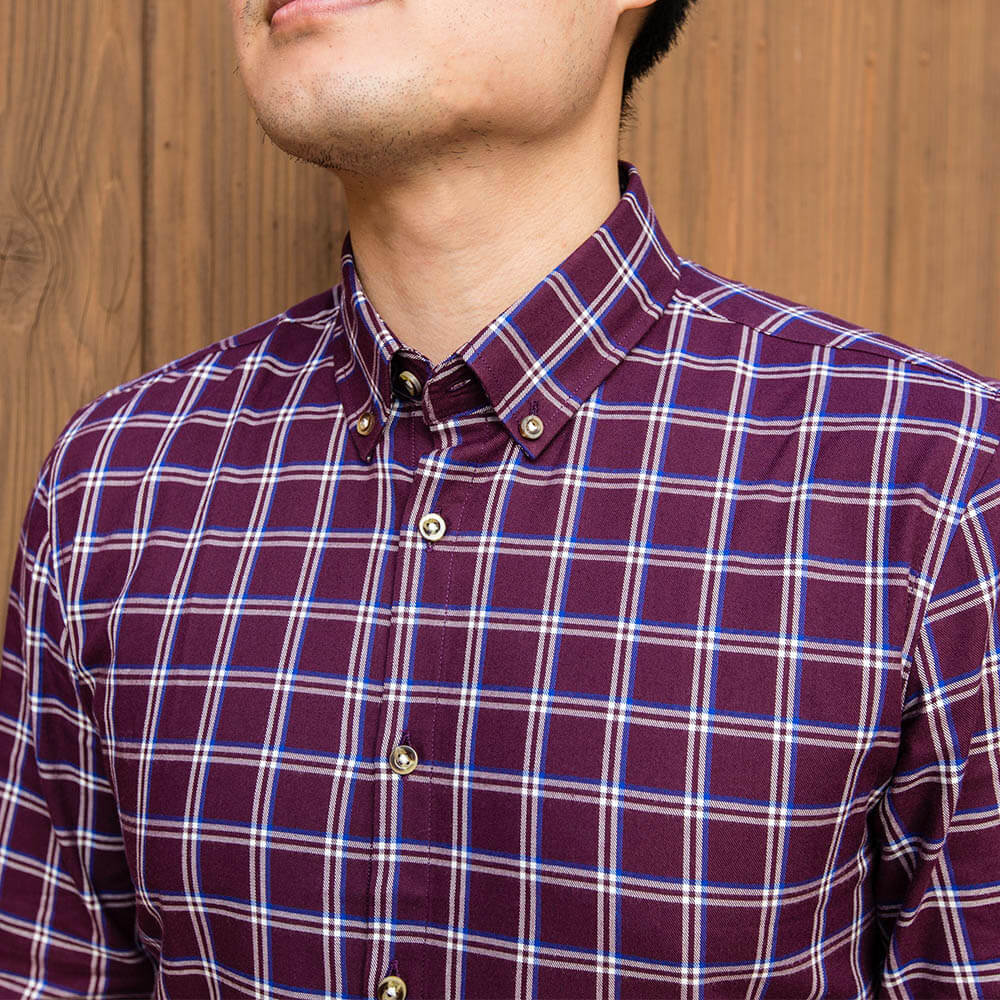 Burgundy and White Flannel Button Down Shirt | The Azuki – Nimble Made