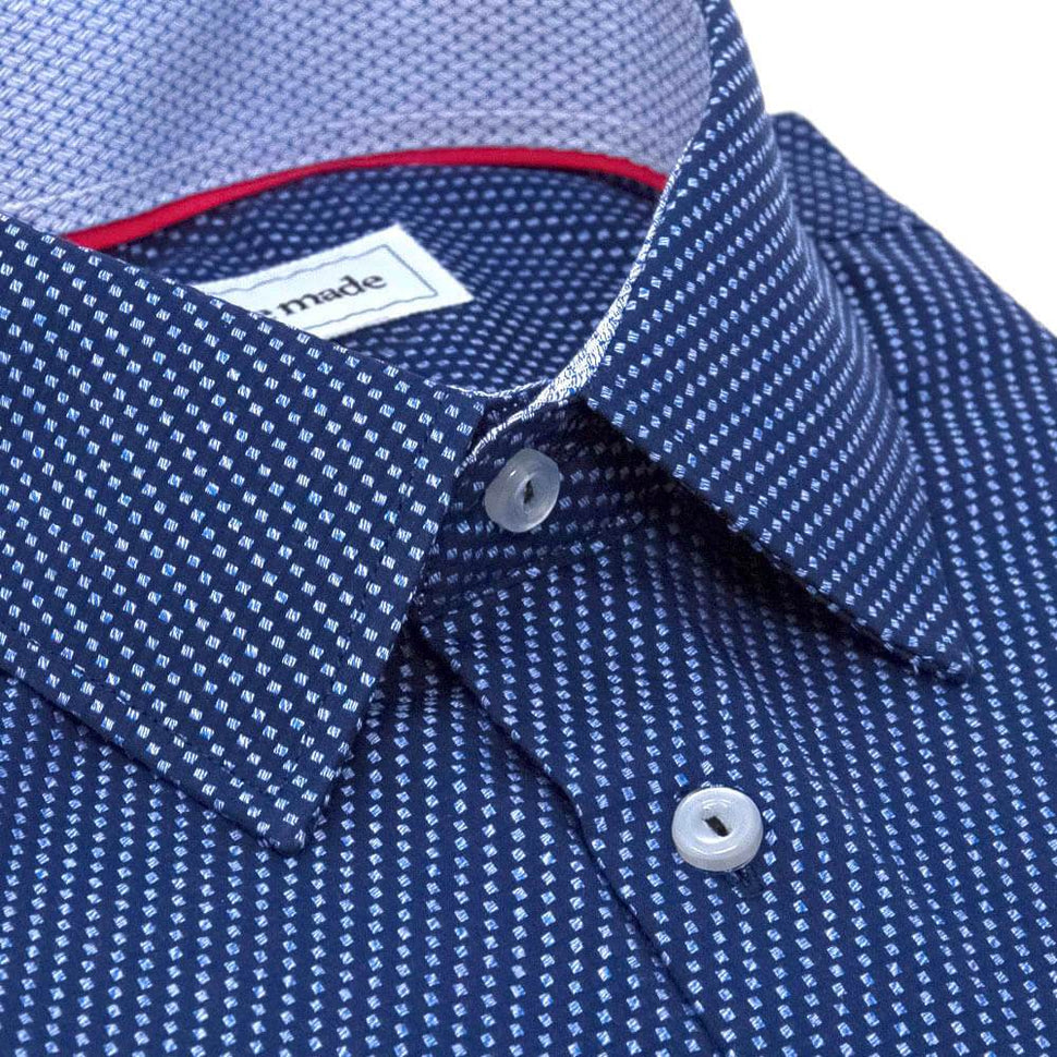 Men's Navy Blue Textured Dress Shirt - Slim Fit | Nimble Made